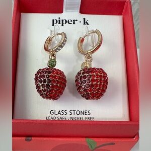 Piper•K Gold Tone Huggie Hoops Apple Drop Earrings